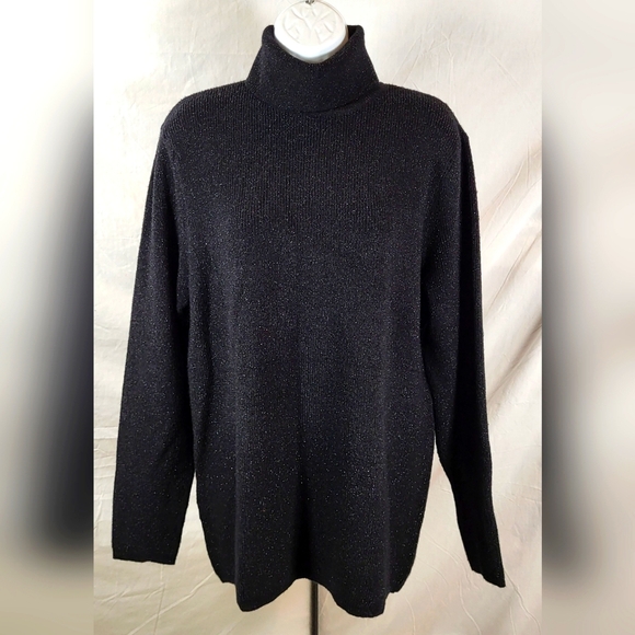 CATO Black and Silver Metallic Stretch Turtleneck Sweater - Plus Size 18/20W - Picture 6 of 9
